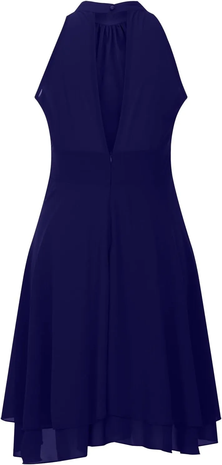 Womens Elegant High Low Chiffon Dress Flowy Summer Sleeveless Formal Sundress Ruffle Hem Solid Party Cocktail Dresses