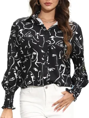 Women's Floral Print Blouse Long Sleeve Button Down Shirts Casual Dressy Blouse Shirts Tops