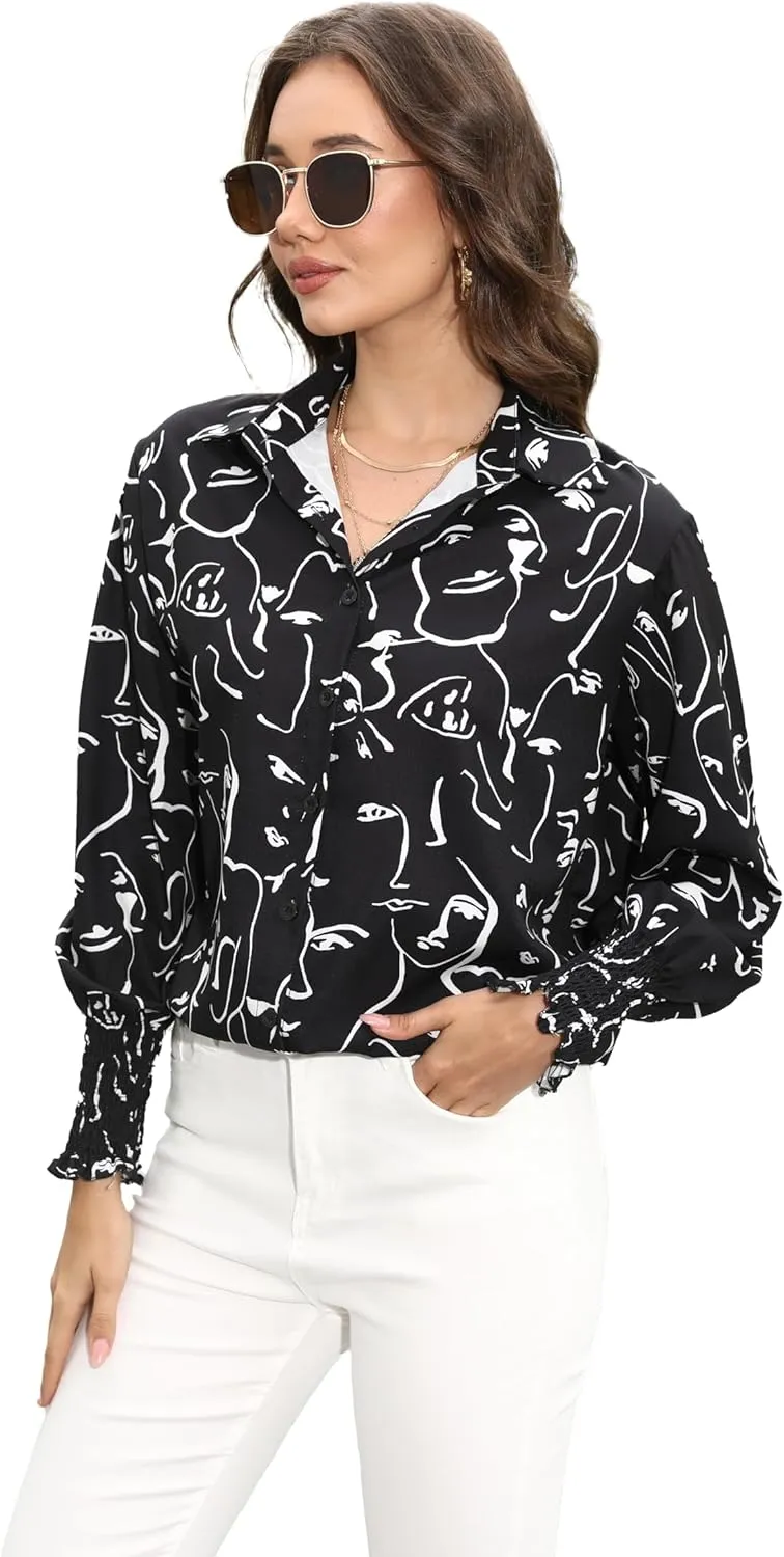 Women's Floral Print Blouse Long Sleeve Button Down Shirts Casual Dressy Blouse Shirts Tops