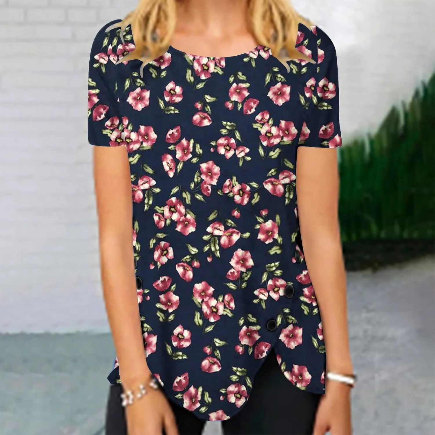 Women's Floral Print Summer Blouses Dressy Casual Short Sleeve Ladies Tops Cute Tunics Shirts Trendy Clothing 2024