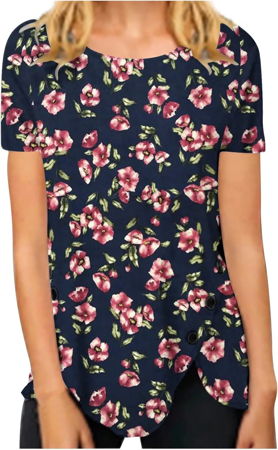 Women's Floral Print Summer Blouses Dressy Casual Short Sleeve Ladies Tops Cute Tunics Shirts Trendy Clothing 2024