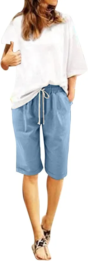 Womens Flowy Shorts Cotton Shorts Casual Summer Loose Athletic Drawstring Waist Lounge Running Shorts with Pockets