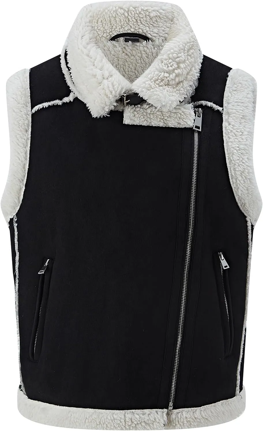 Women’s Fur Suede Vest Winter Leather Fur Lined Warm Sherpa Vest