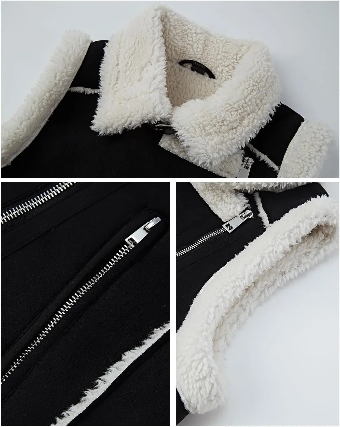 Women’s Fur Suede Vest Winter Leather Fur Lined Warm Sherpa Vest