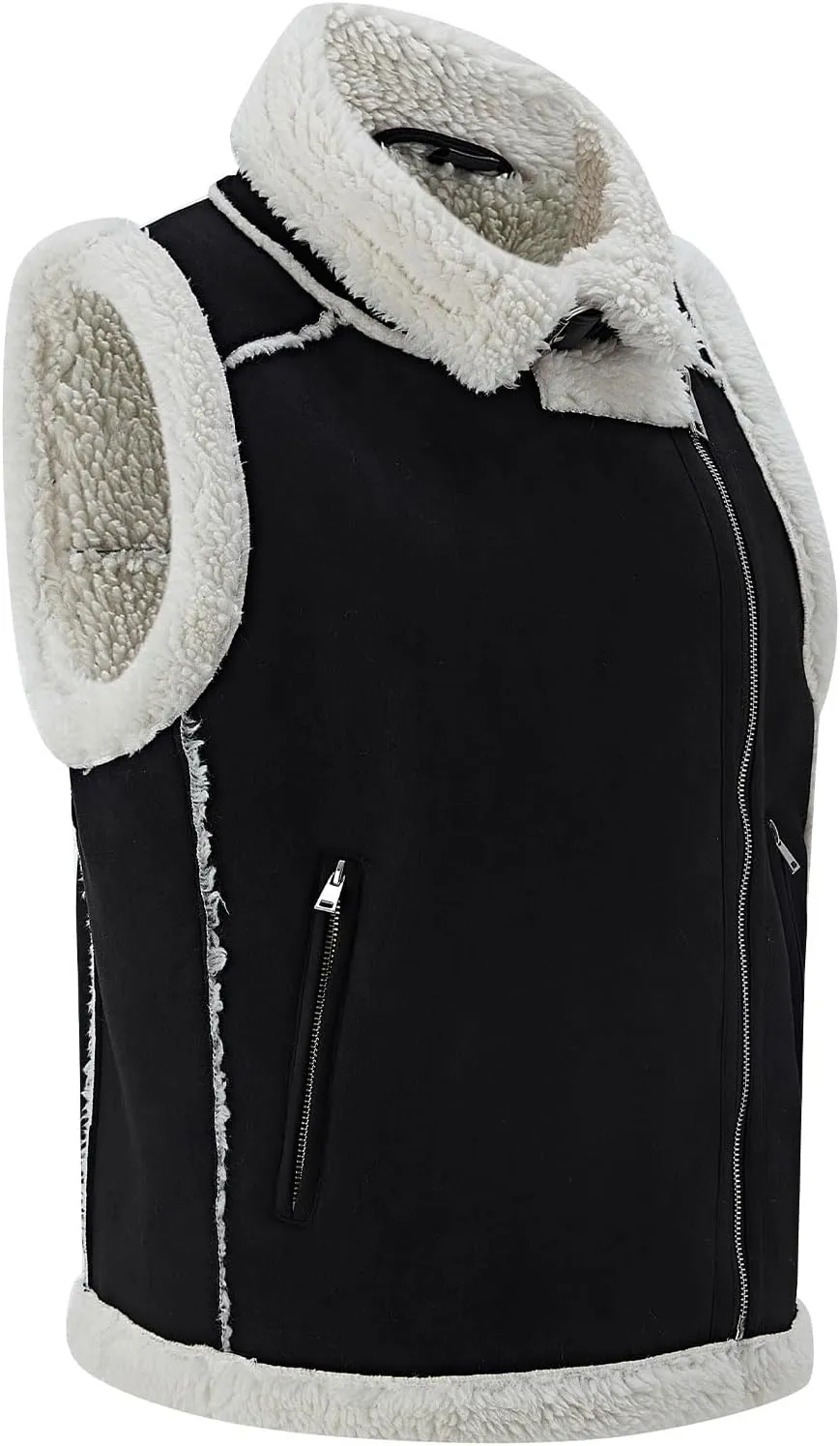 Women’s Fur Suede Vest Winter Leather Fur Lined Warm Sherpa Vest