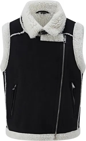 Women’s Fur Suede Vest Winter Leather Fur Lined Warm Sherpa Vest