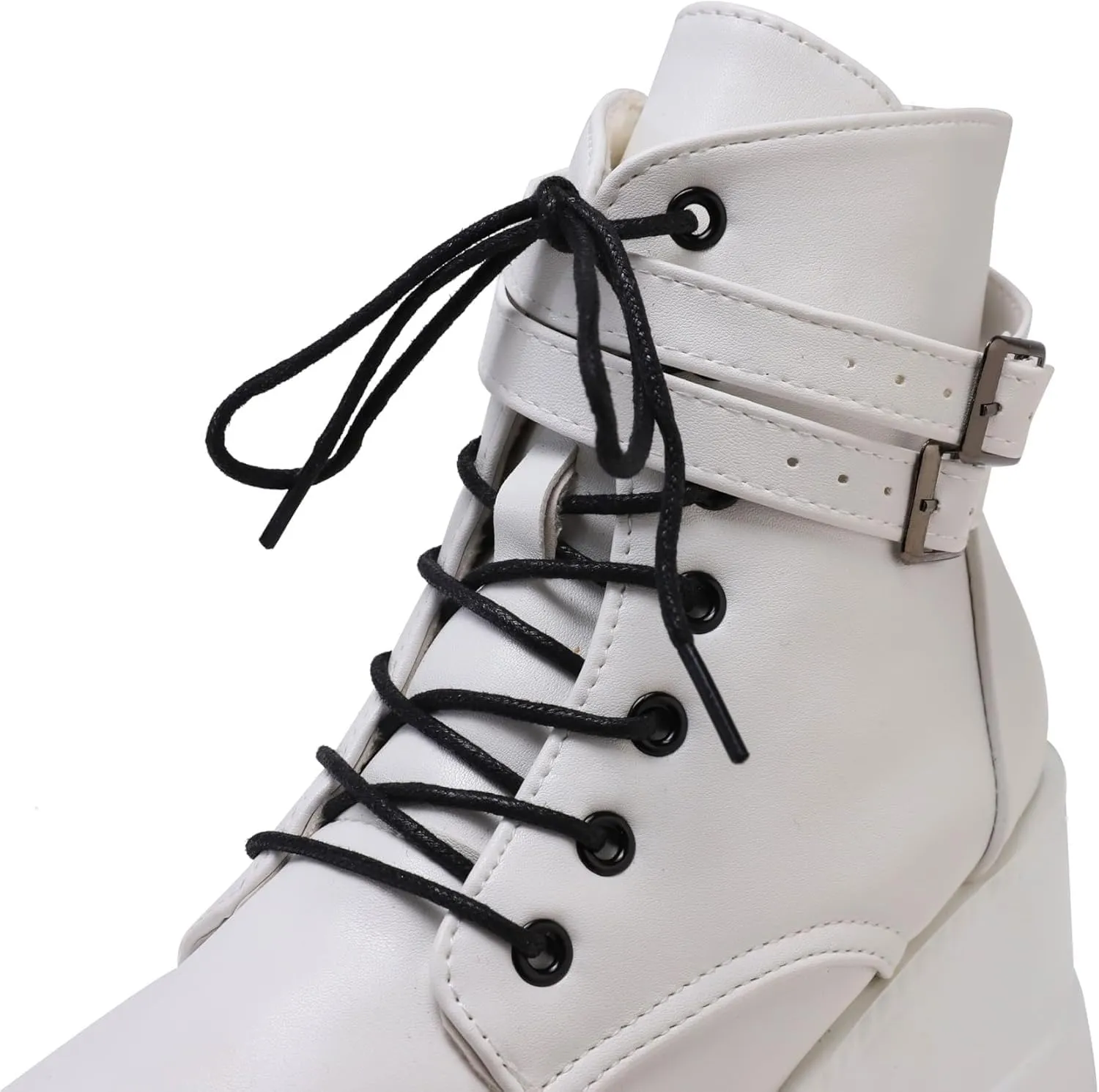 Womens Goth Platform Boots Chunky High Heel Booties Round Toe Combat Ankle Boots Womens Lace Up Motorcycle Wedges Shoes