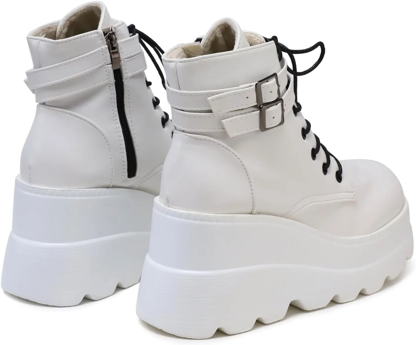 Womens Goth Platform Boots Chunky High Heel Booties Round Toe Combat Ankle Boots Womens Lace Up Motorcycle Wedges Shoes