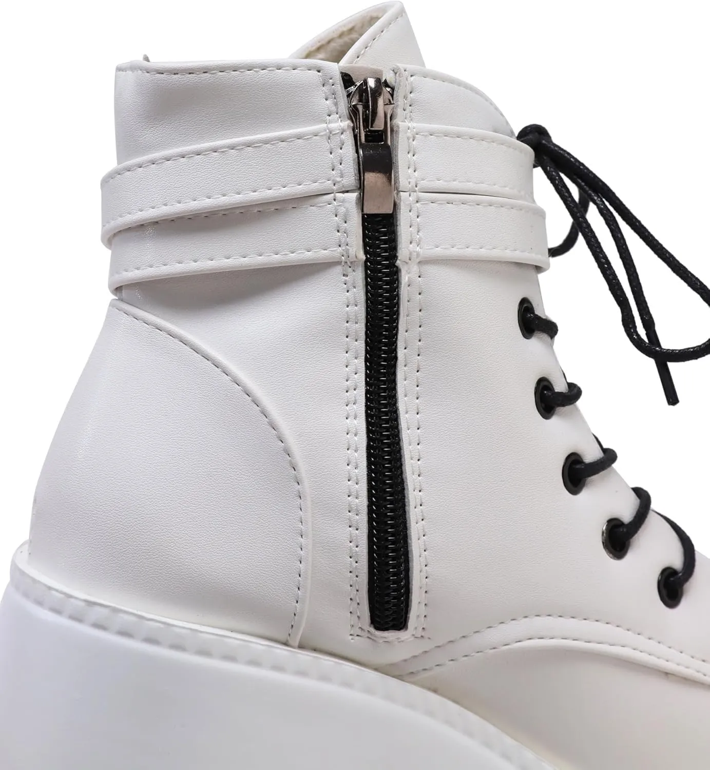 Womens Goth Platform Boots Chunky High Heel Booties Round Toe Combat Ankle Boots Womens Lace Up Motorcycle Wedges Shoes