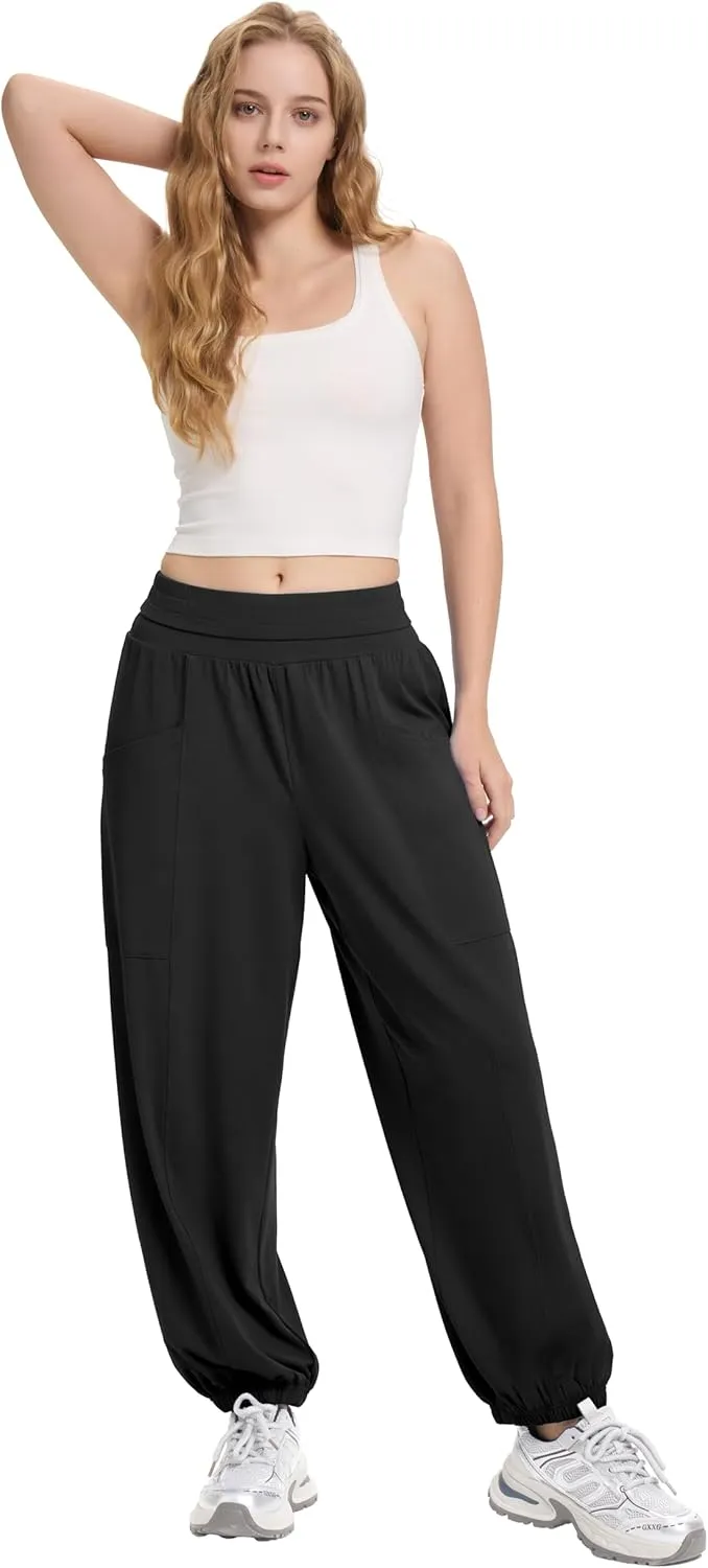 Women's Harem Pants, High Waist Boho Palazzo Trousers with Front Pockets Summer Hippie Pants 2025