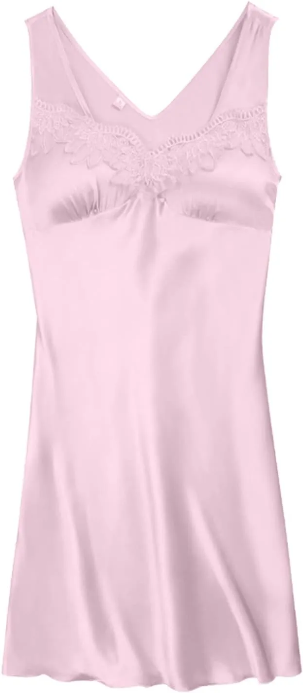 Women's Ice Silk High End Summer Sexy Nightdress With Chest Pad Solid Color Large Size Floral Home Service