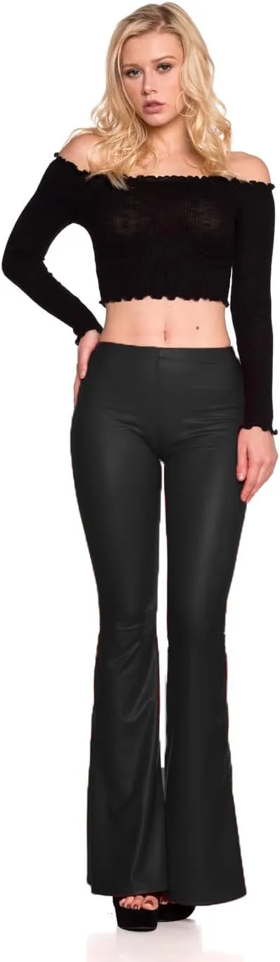 Women's J2 Love Faux Leather Bell Botom Flare Pants