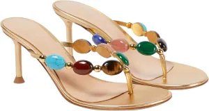 Women's Jewelled Thong Strappy Sandal Summer Mules Kitten Heels Flip Flop Round Open Toe Mid Heels Fashion Wedding Party Dress Thong Casual Shoes