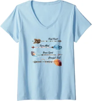 Womens Kind Heart Fierce Mind Brave Spirit Graceful Soul Arrow V-Neck T-Shirt