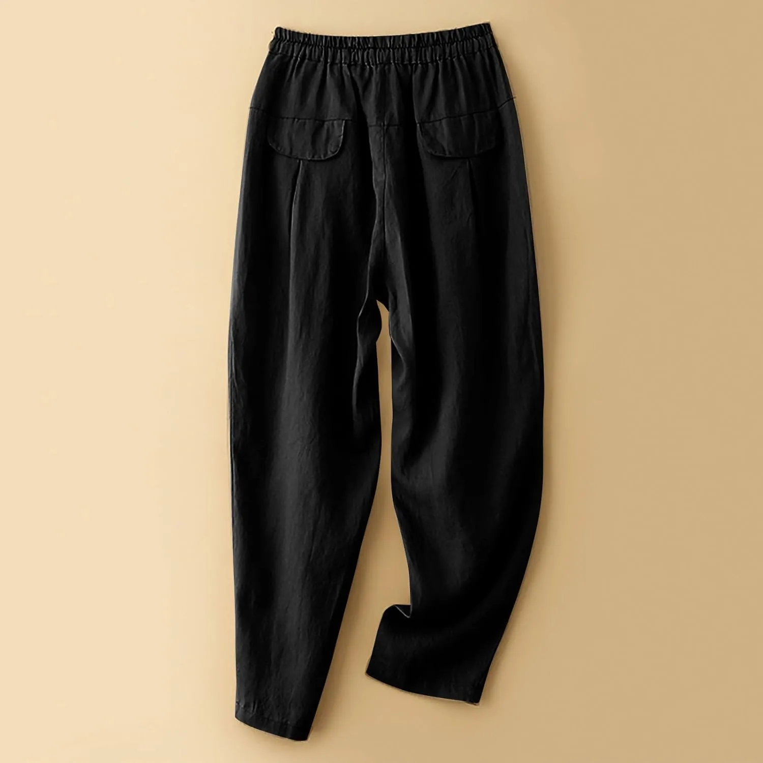 Women's Linen Pants Dressy Elastic Waist Wide Leg Flowy Pants Relaxed Fit High Waisted Plus Size Pants with Pckets