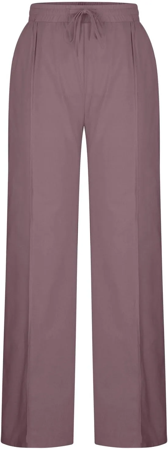 Womens Linen Pants Dressy Lightweight Drawstring High Waisted Pants Casual Lounge Pants Trousers with Pockets
