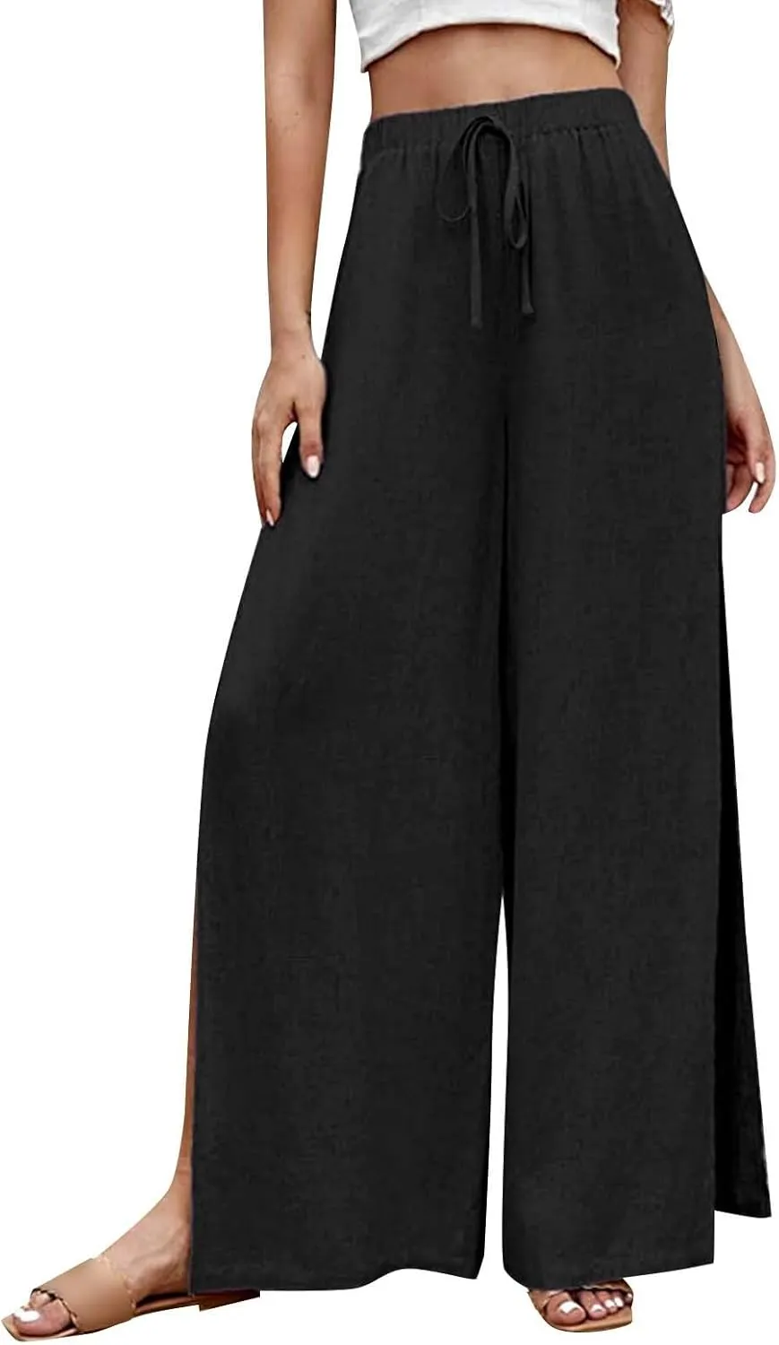 Women's Linen Pants Wide Leg Trousers Trendy Pants High Waisted Pants with Pockets Breathable Pants Plus Size