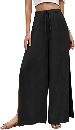 Women's Linen Pants Wide Leg Trousers Trendy Pants High Waisted Pants with Pockets Breathable Pants Plus Size