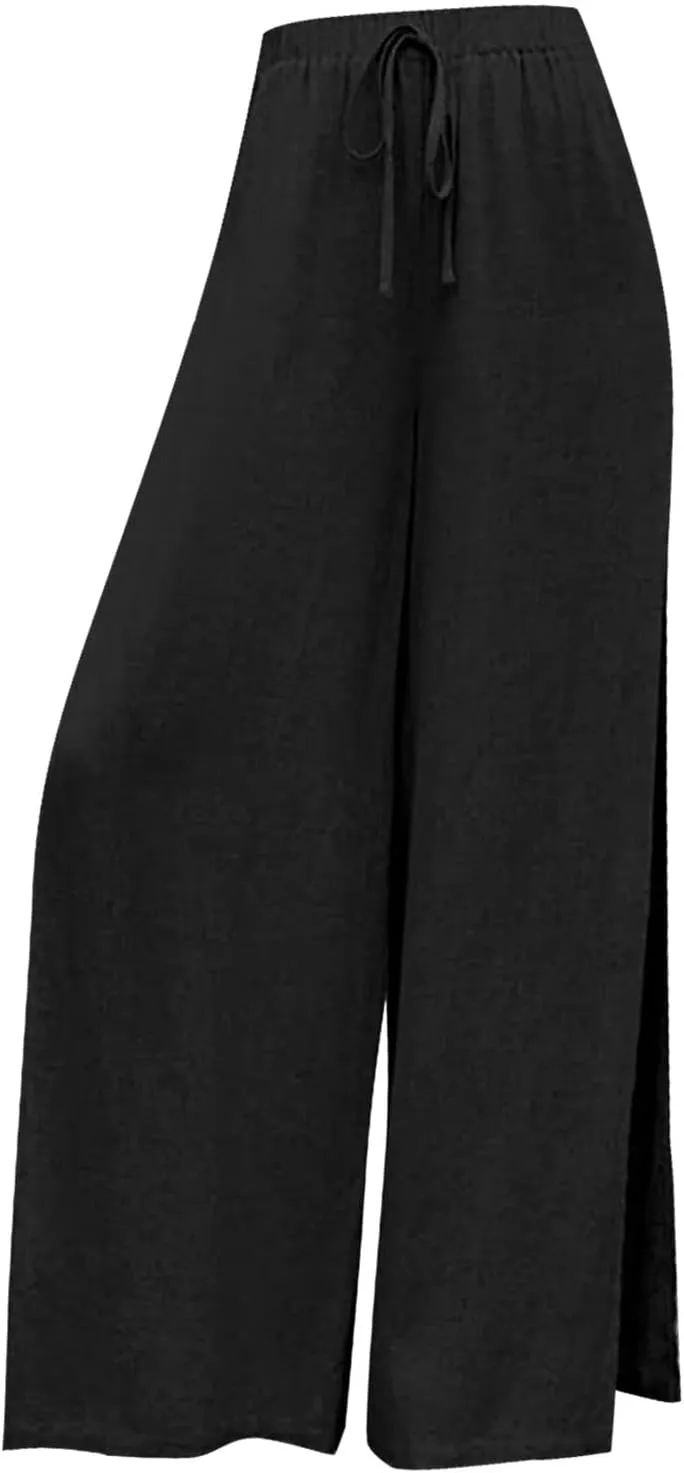 Women's Linen Pants Wide Leg Trousers Trendy Pants High Waisted Pants with Pockets Breathable Pants Plus Size