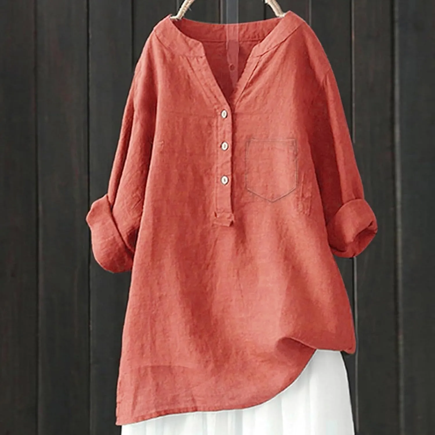 Women's Linen Shirts 2024 Solid Color Medium Sleeve Collar Casual Women's Shirt Women's Shirt Tops for Women Swim