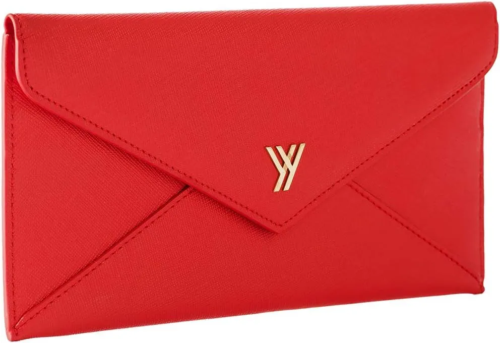 Women's Long Wallet RFID Blocking Envelope Purse, Made of Saffiano Leather (Red)