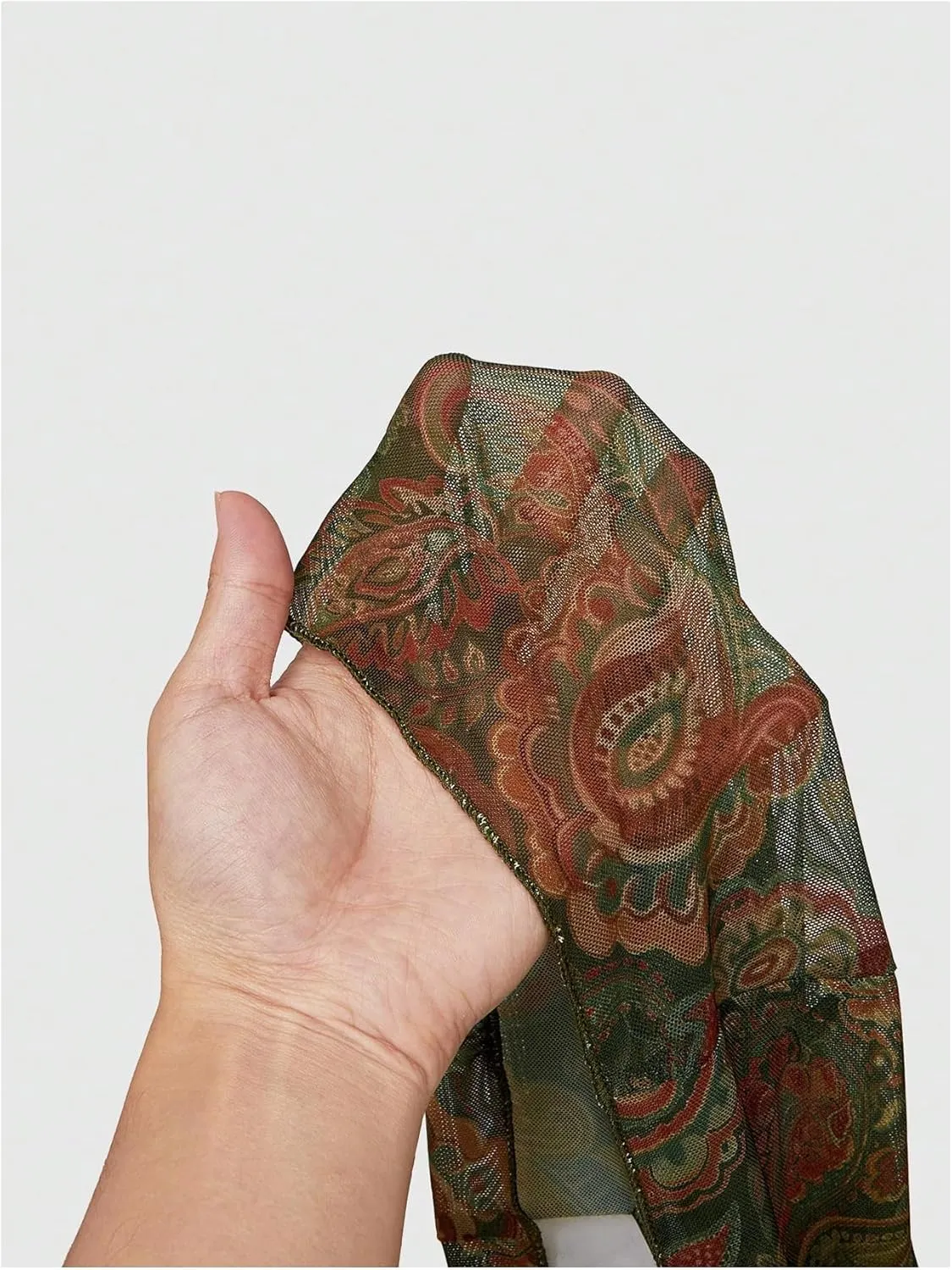 Women's Paisley 70s Top Mesh Hippie Shirt Sheer V Neck Disco Crop Top Long Bell Sleeve Tie Front Boho Blouse