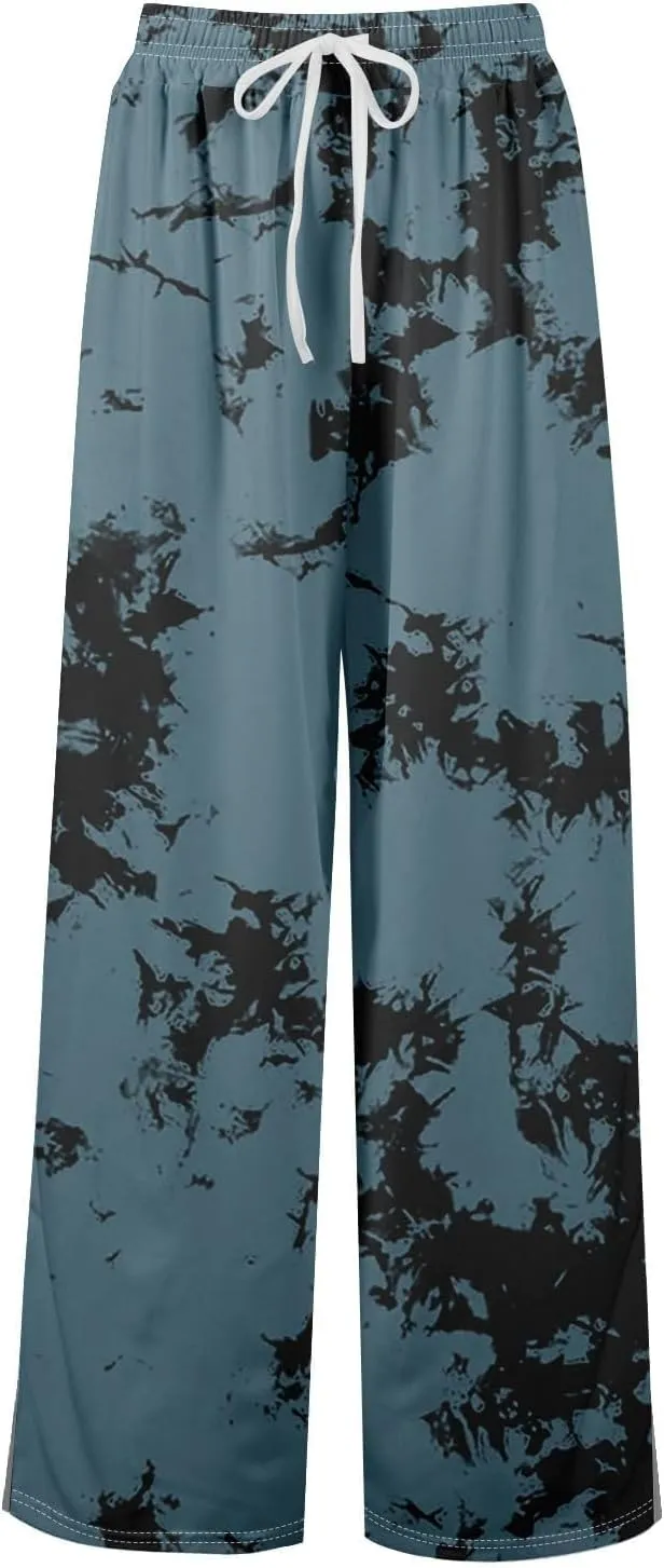 Womens Pants Elastic Waist Floral Graphic Palazzo Pant for Women Boho Vacation Travel Long Lounge Wide Leg Trousers