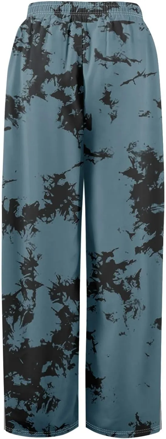 Womens Pants Elastic Waist Floral Graphic Palazzo Pant for Women Boho Vacation Travel Long Lounge Wide Leg Trousers