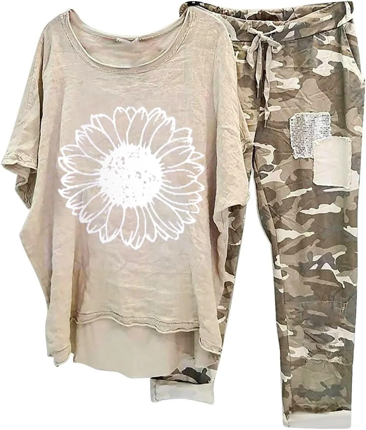 Womens Plus Size 2 Piece Travel Outfits 2024 Loose Cotton Linen Lounge Sets Summer Casual Jogger Sets Pants Suit