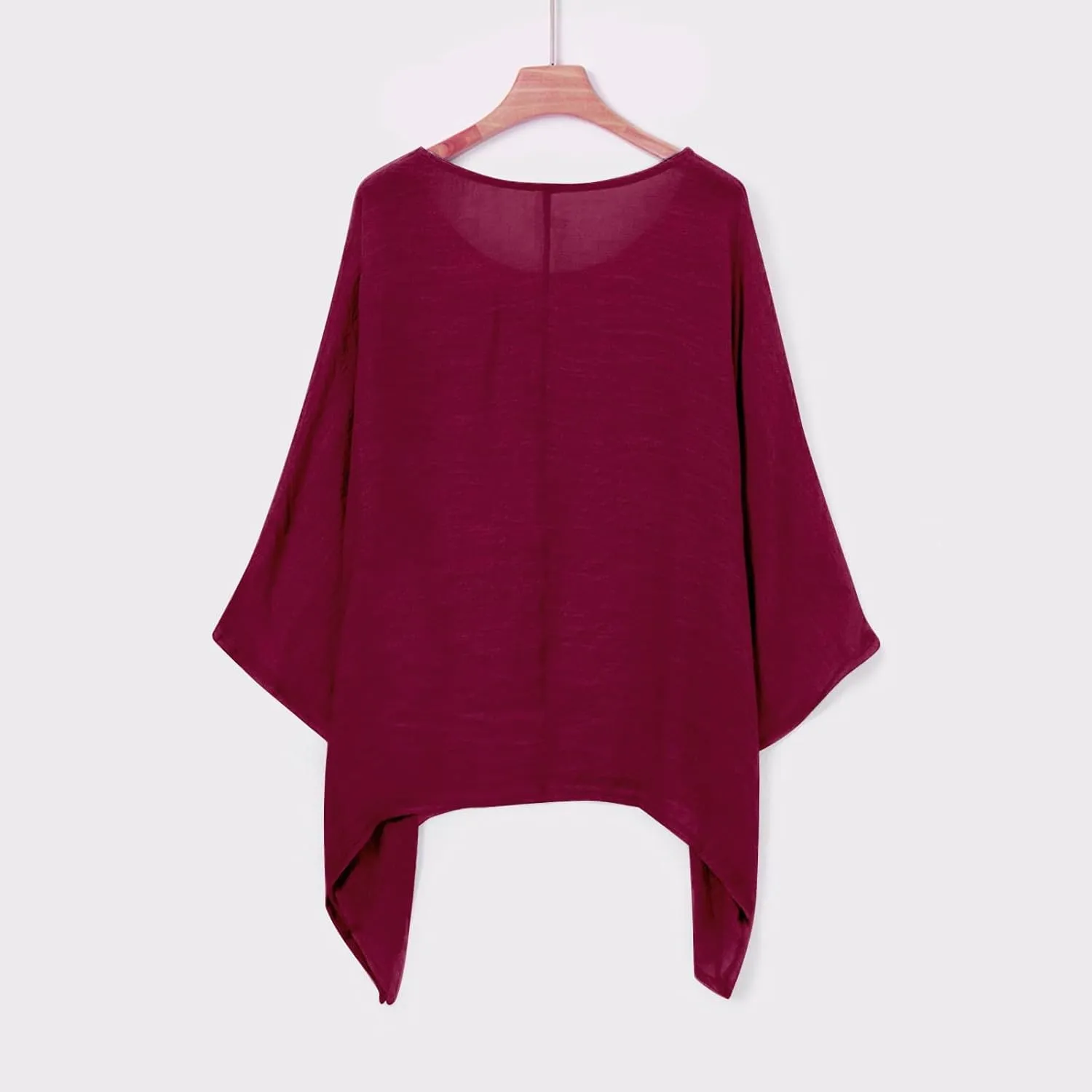 Womens Plus Size Cotton Linen Shirts Elegant 3/4 Sleeve Round Neck Summer Cape Blouses Casual Loose Fit Tunic Tops