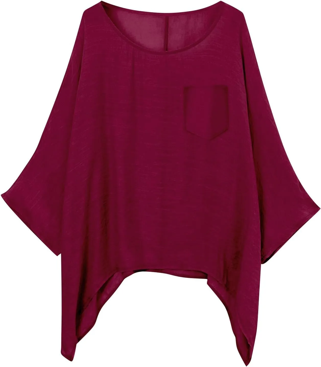 Womens Plus Size Cotton Linen Shirts Elegant 3/4 Sleeve Round Neck Summer Cape Blouses Casual Loose Fit Tunic Tops