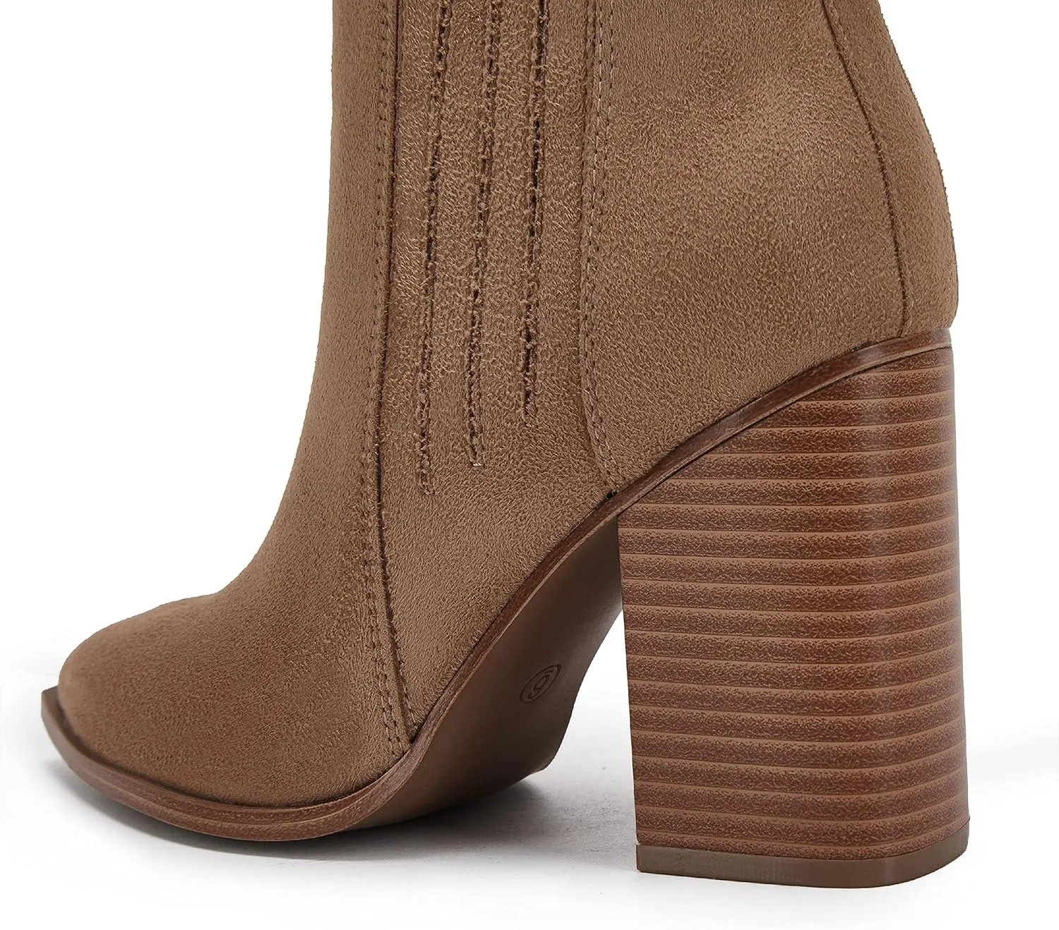 Womens Pointed Toe Slip on Ankle Booties Stacked Mid Block Heel Shoes Faux Leather Boots