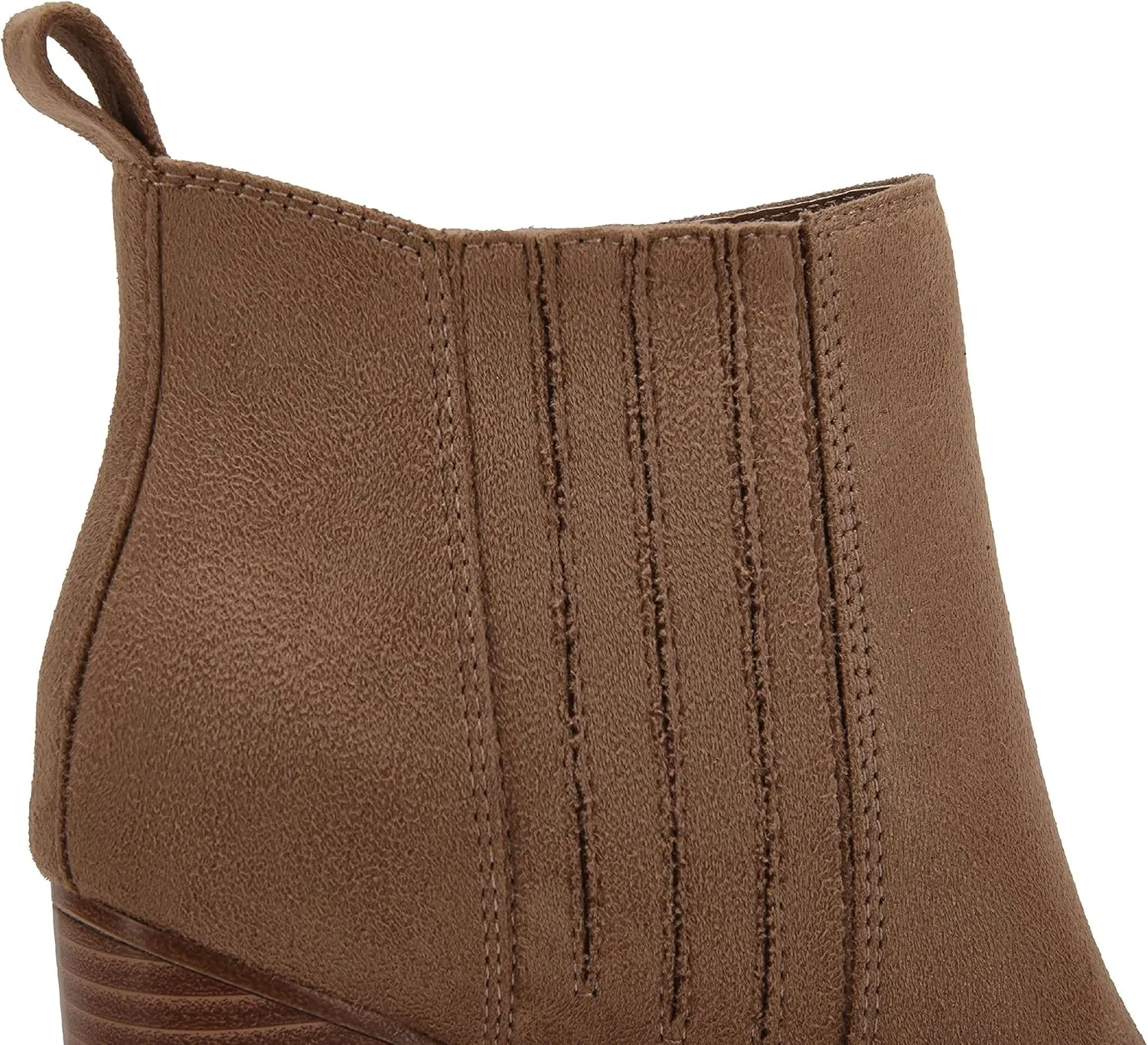 Womens Pointed Toe Slip on Ankle Booties Stacked Mid Block Heel Shoes Faux Leather Boots