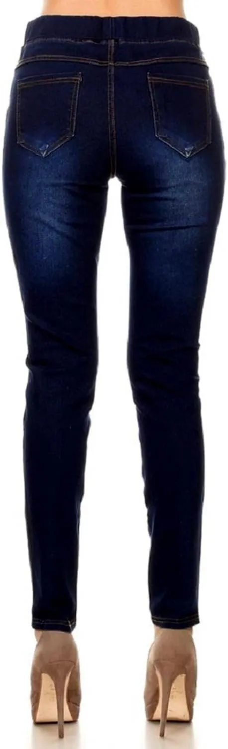 Women's Ripped Destroyed Skinny Jeans & Jeggings Pull-On Elastic Waist Stretch Denim Pants Regular-Plus Size