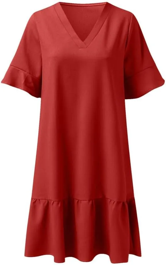 Womens Ruffle Midi Dress Summer Swimsuit Coverups Sexy V Neck Bathing Suit Cover Ups Casual Loose Short Sleeve Dress