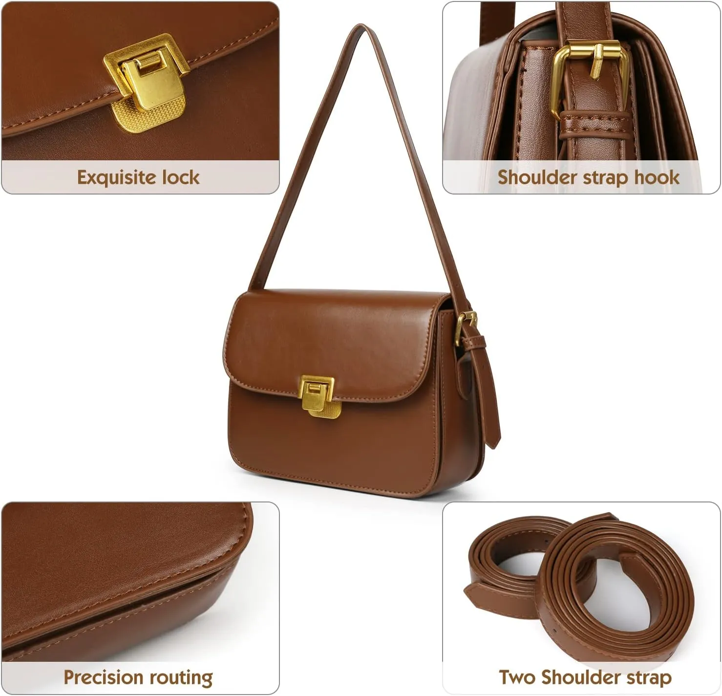 Women's Shoulder Bag Messenger Handbag Preppy Style Female Crossbody Bag Retro Purse Designer Briefcase (Brown)