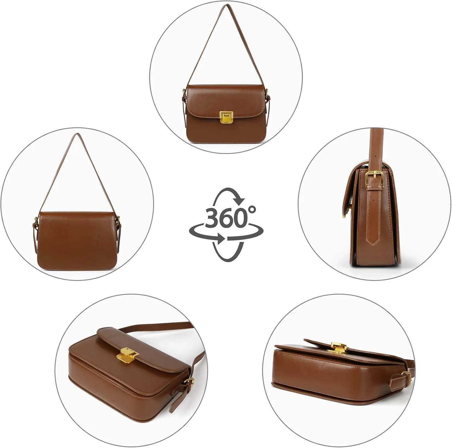 Women's Shoulder Bag Messenger Handbag Preppy Style Female Crossbody Bag Retro Purse Designer Briefcase (Brown)