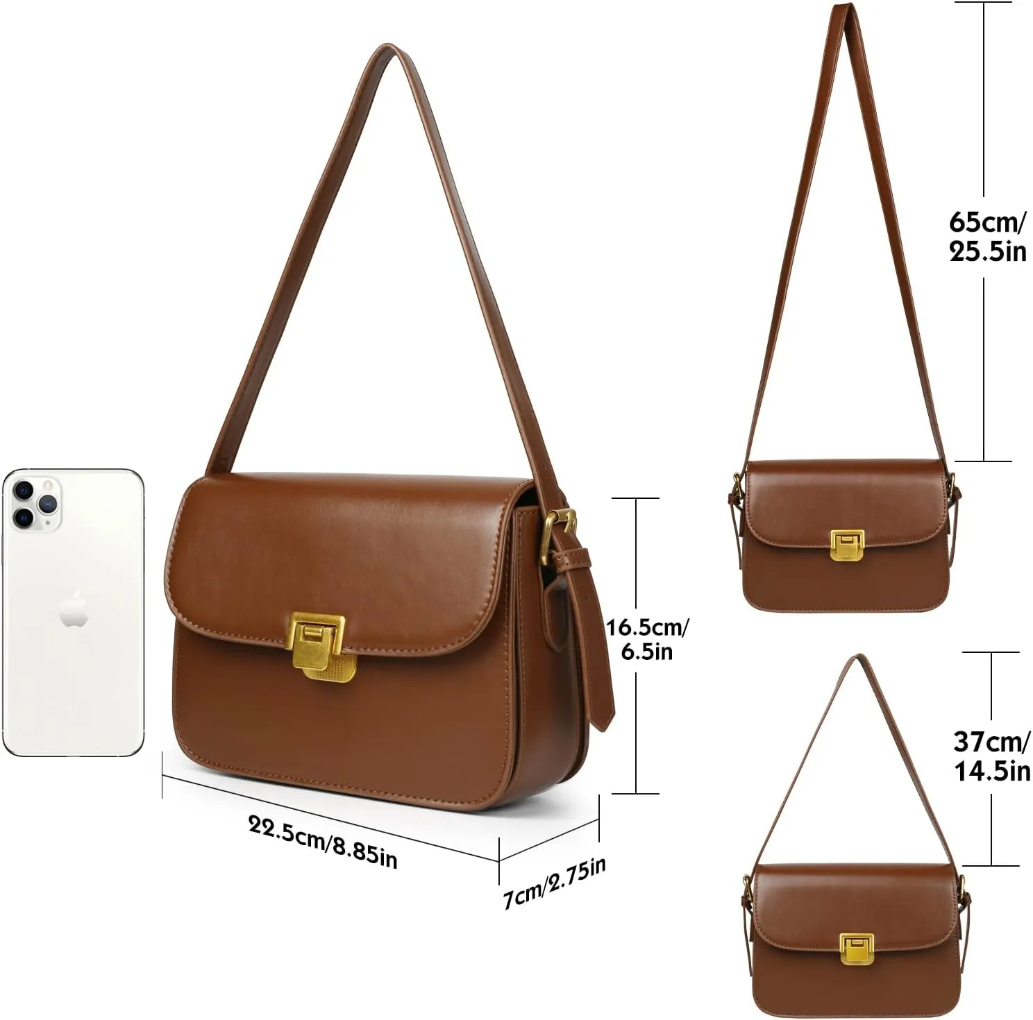 Women's Shoulder Bag Messenger Handbag Preppy Style Female Crossbody Bag Retro Purse Designer Briefcase (Brown)