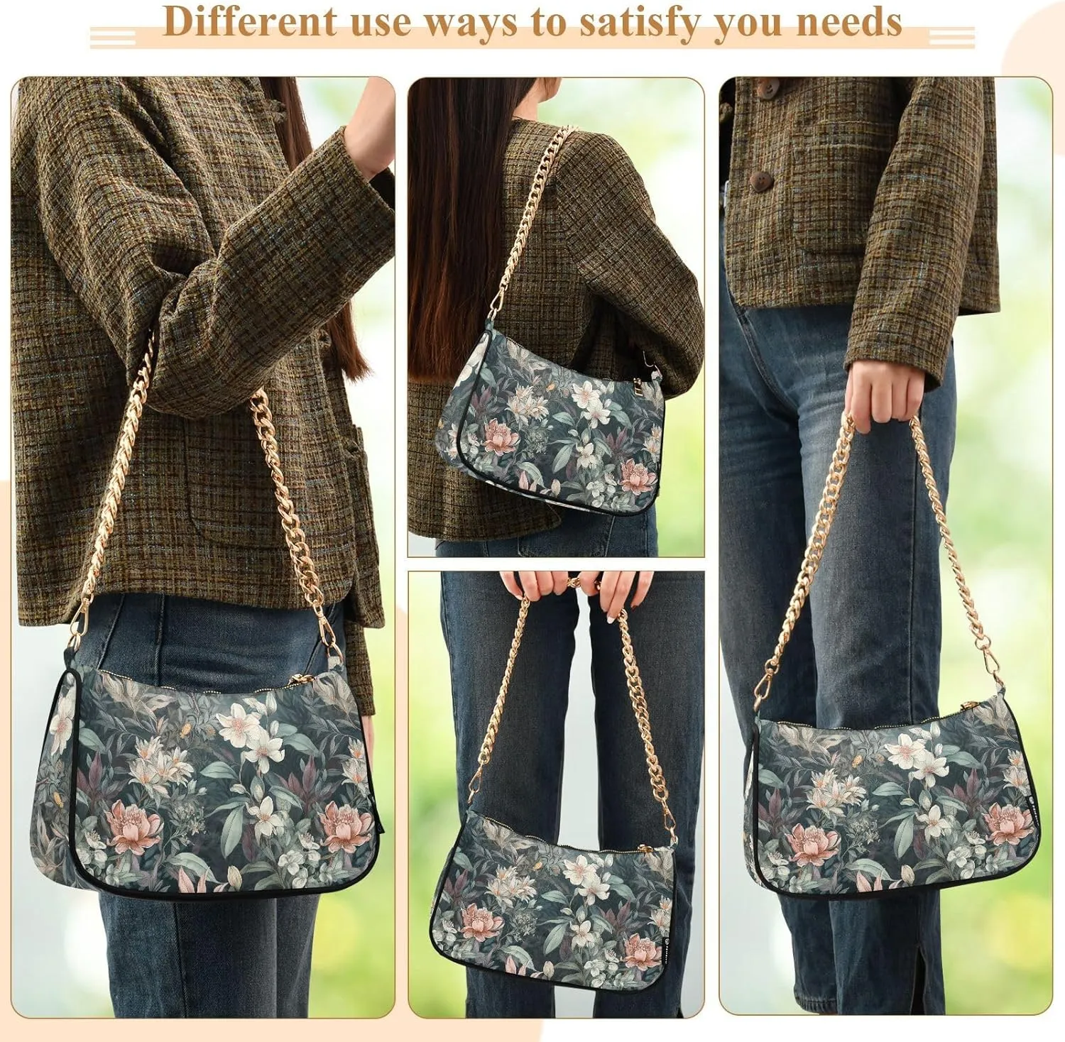Women's Shoulder Handbags Chain Shoulder Brace for Women Bag Flowers Print Ladies Vacation Handbags Tote Purse,Multi1