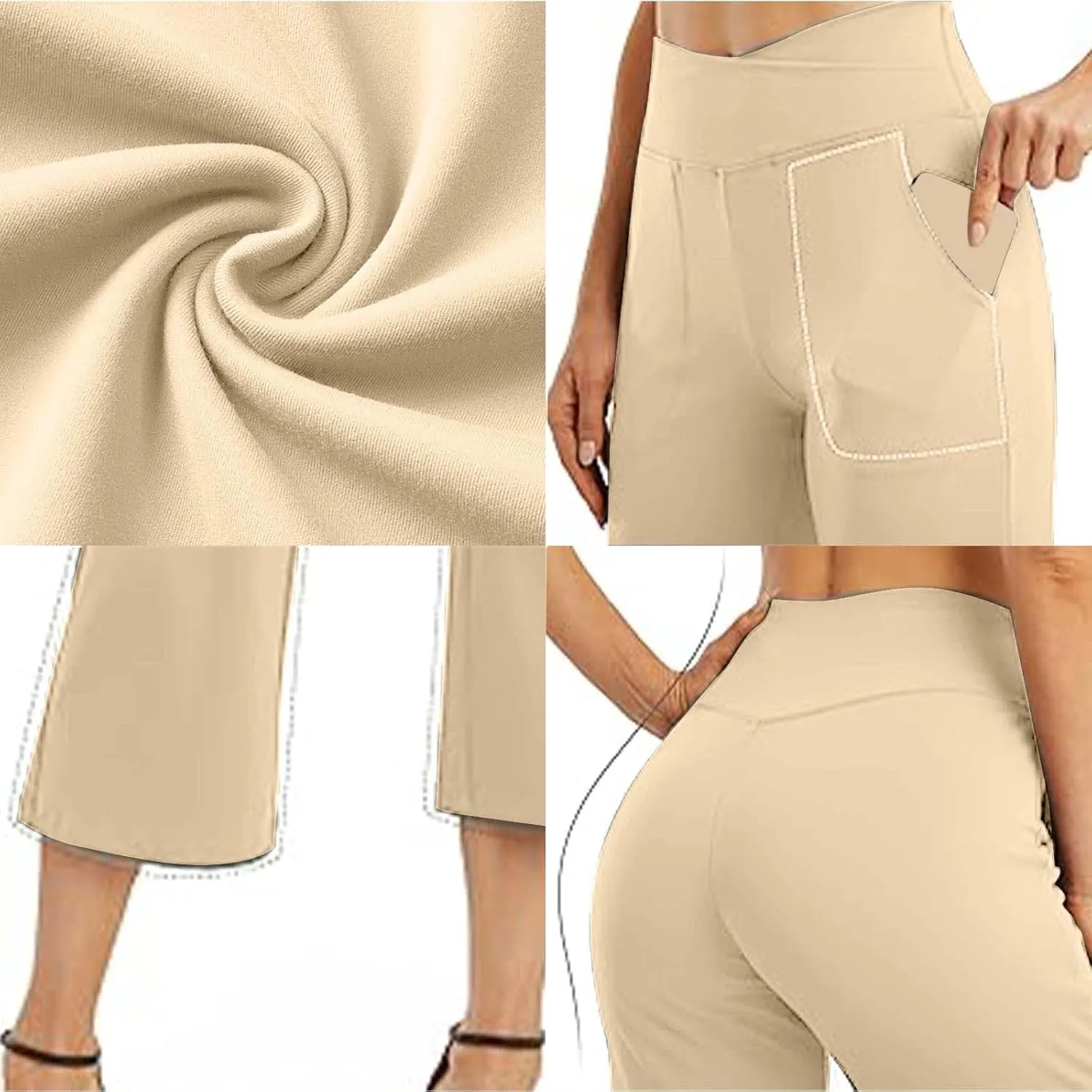 Womens Straight Leg Pants Womens Wrinkle Free Mid Rise Casual Wide Leg Trousers Button Down Loose Work Office Business S