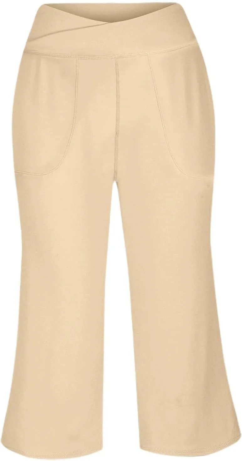 Womens Straight Leg Pants Womens Wrinkle Free Mid Rise Casual Wide Leg Trousers Button Down Loose Work Office Business S