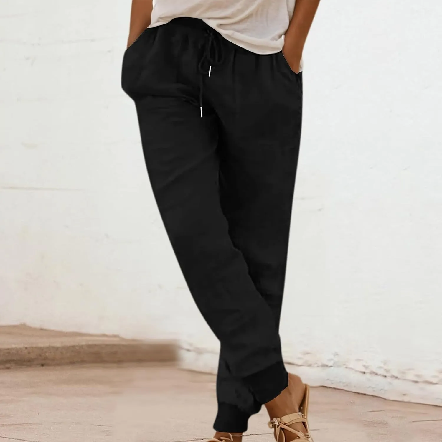 Womens Straight Leg Pants Womens Wrinkle Free Mid Rise Casual Wide Leg Trousers Button Down Loose Work Office Business S