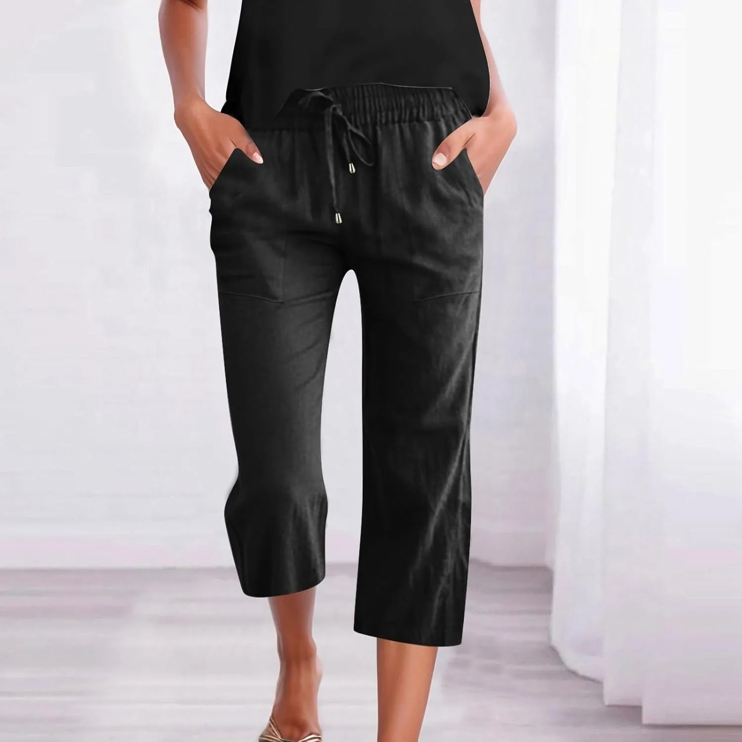 Womens Straight Leg Pants Womens Wrinkle Free Mid Rise Casual Wide Leg Trousers Button Down Loose Work Office Business S