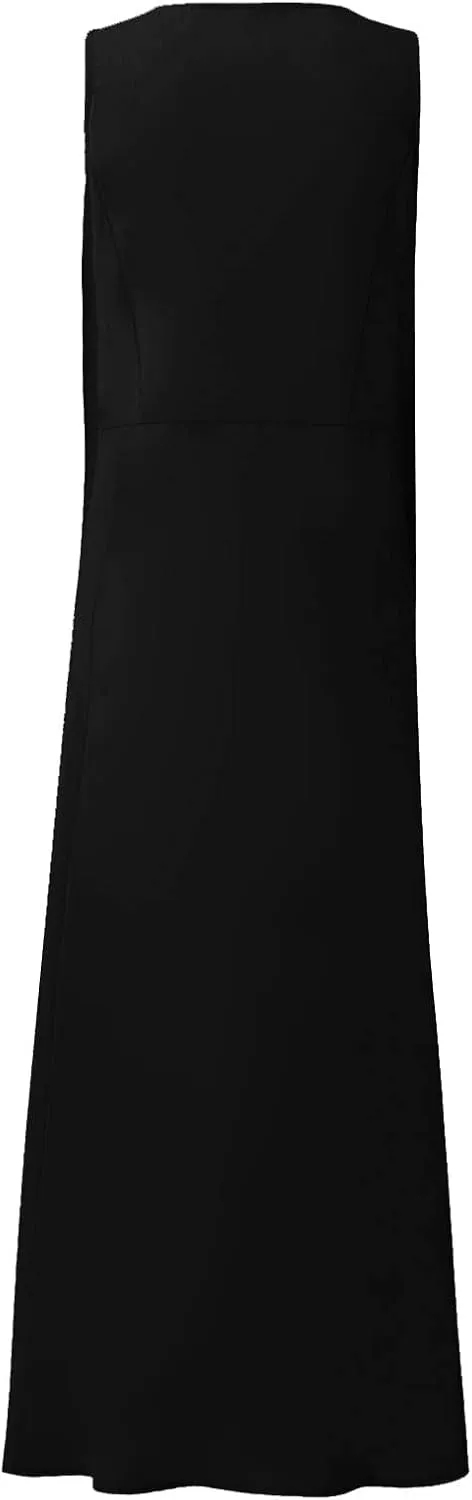 Women's Summer Cotton Linen Long Dress Sleeveless Elegant Flowy Dresses Plus Size Loose Comfy Dress with Pockets