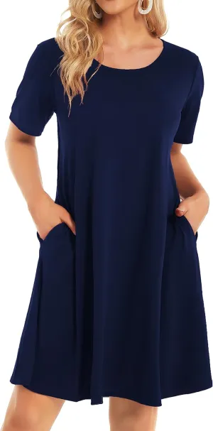 Womens Summer Dresses Beach Casual Loose Tshirt Floral Short Sleeve Flowy Pockets Sundresses