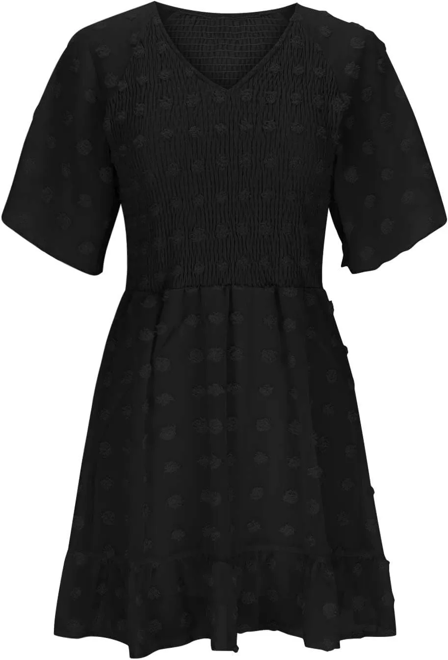 Womens Summer Dresses Short Flutter Sleeve v Neck Dresses Casual Empire Waist A-Line Dresses Mini Vacation Sundresses