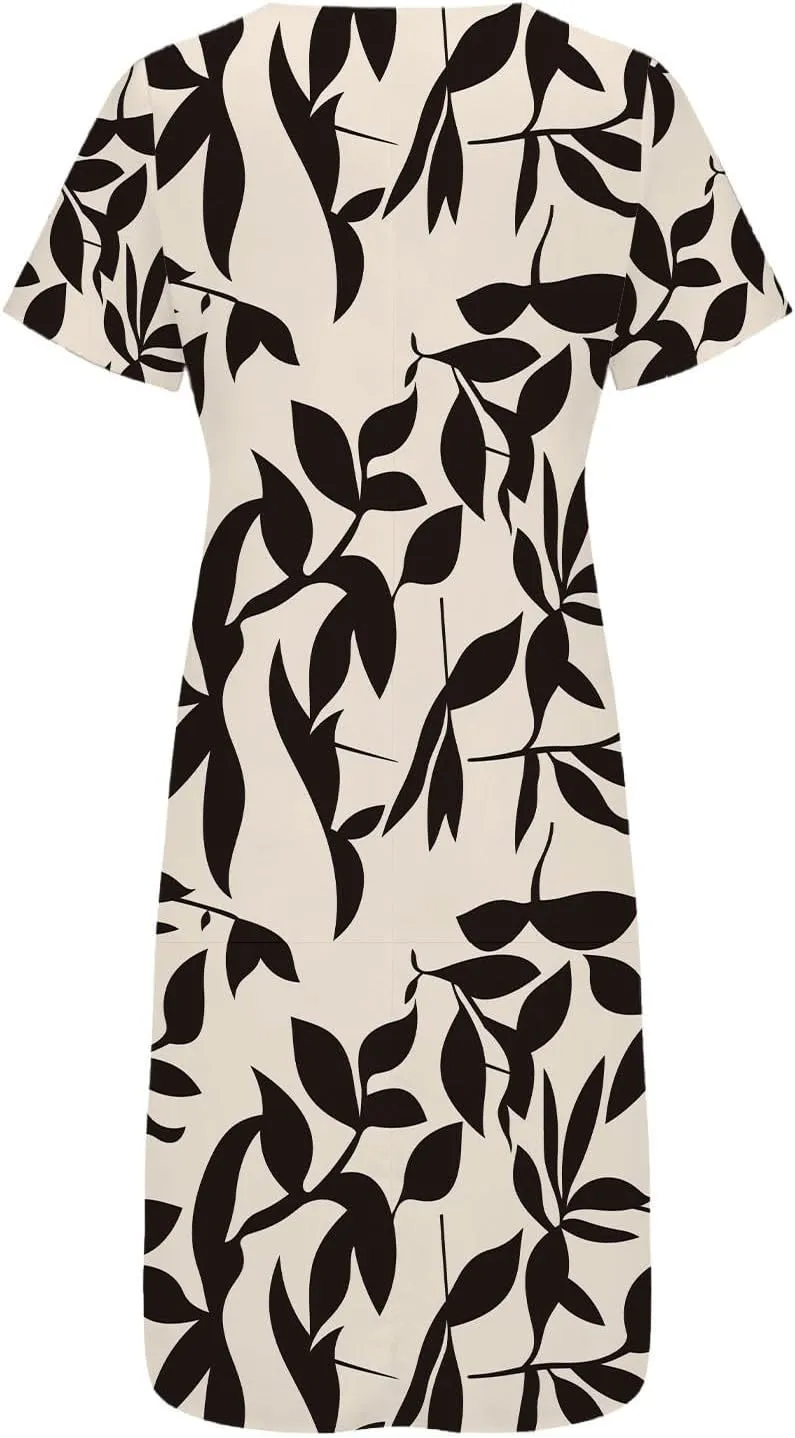 Womens Summer Dresses V Neck Floral Printed Midi Dress Casual Short Sleeve Dresses Trendy Flowy Vacation Sundresses