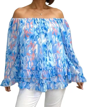 Women's Summer Off Shoulder Tops Ruffled Long Sleeve Boho Floral Print Blouse Shirts Blouses