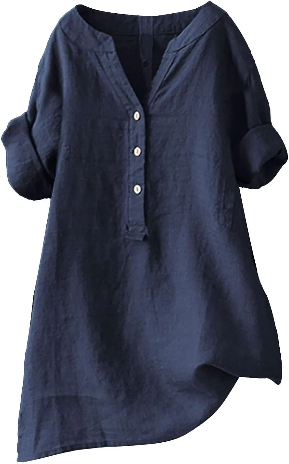 Womens Summer Tops 2025 Trendy Cotton Roll-Up Sleeve Shirts Dressy Casual Button V Neck Blouse Loose Gauze Top