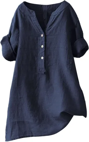 Womens Summer Tops 2025 Trendy Cotton Roll-Up Sleeve Shirts Dressy Casual Button V Neck Blouse Loose Gauze Top